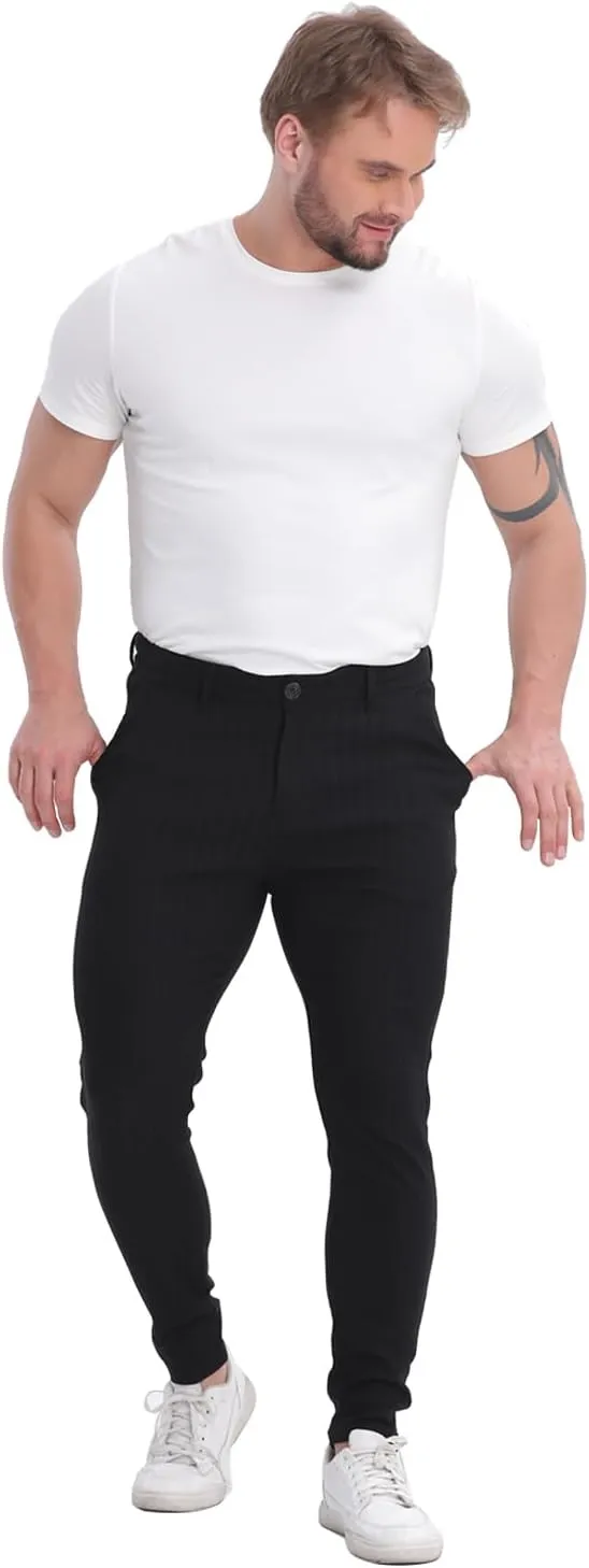 ALLELMS Mens Chinos Slim Fit Stretch Flat-Front Skinny Dress Pants