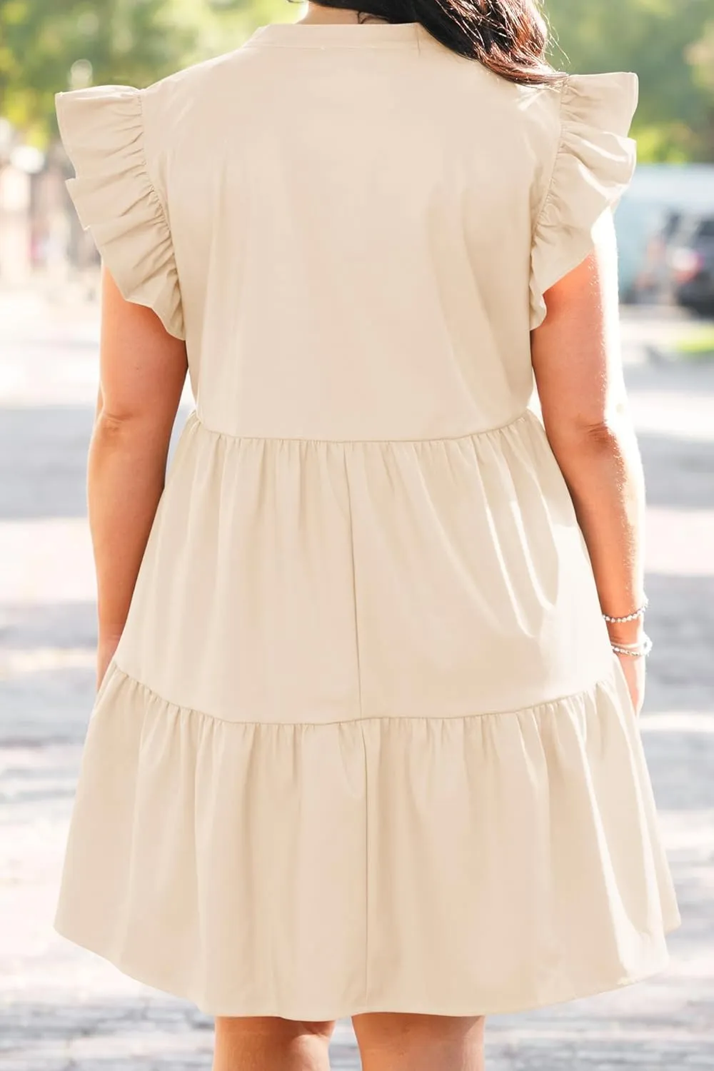 Fisoew Plus Size Dresses for Women Summer Ruffle Short Sleeve V Neck Dress Tiered Swing A Line Babydoll Mini Dress