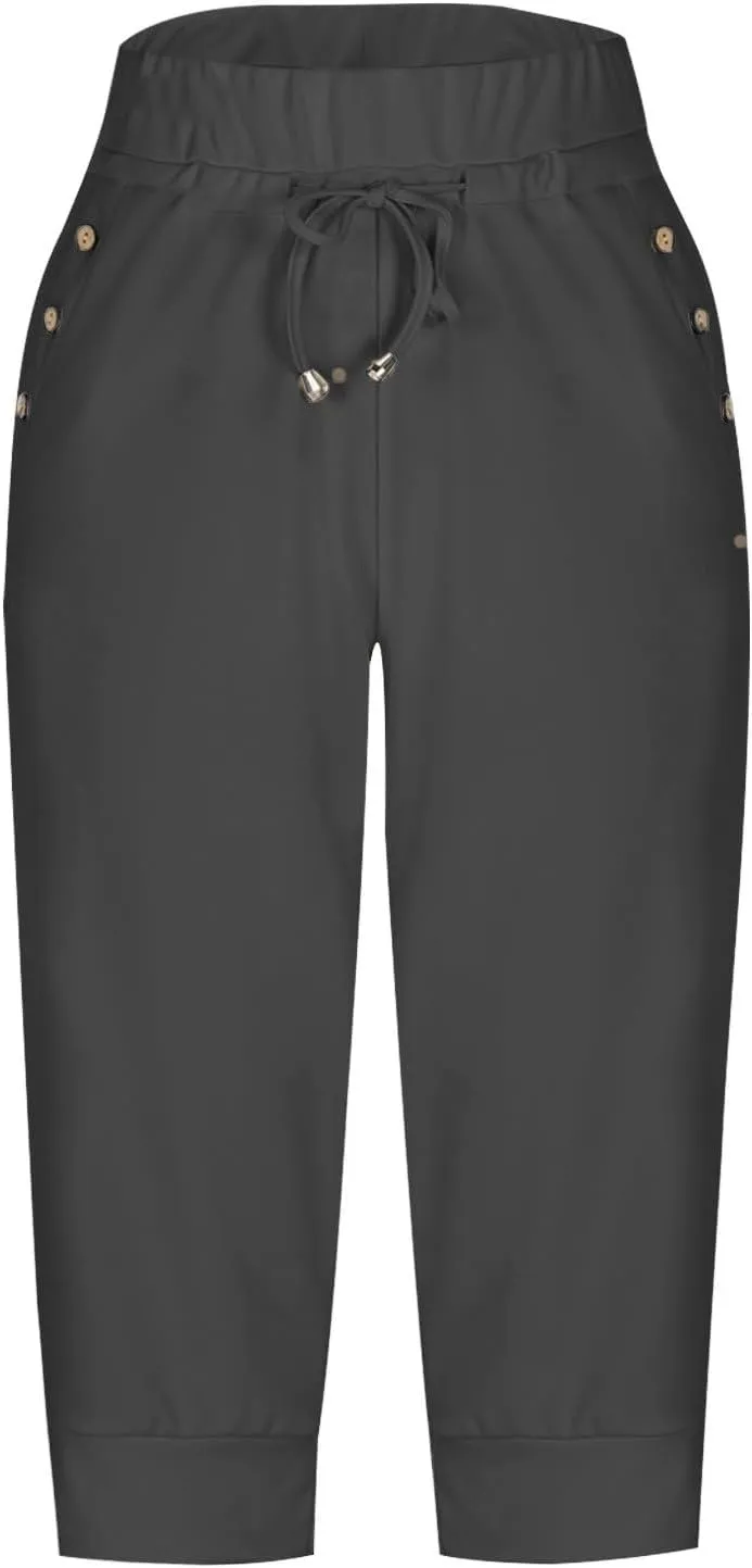 GOKKILRW Womens Capri Yoga Pants Stretch Workout Joggers Drawstring Sweatpants Summer Lounge Pajama Active Capris with Pocket