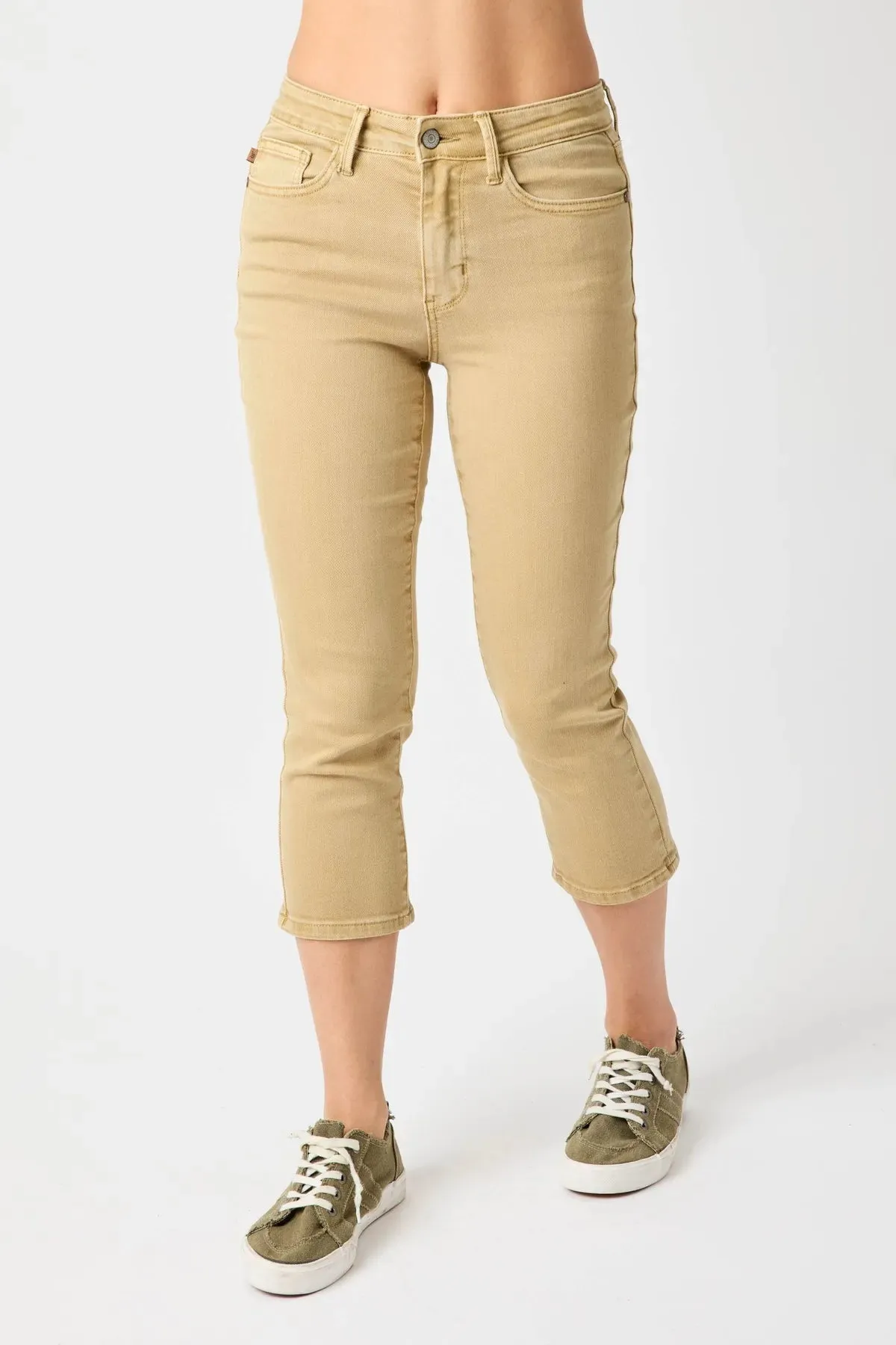 Judy Blue MR Garment Dyed Khaki Capri