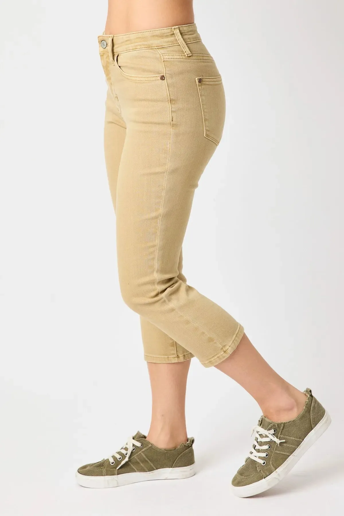 Judy Blue MR Garment Dyed Khaki Capri