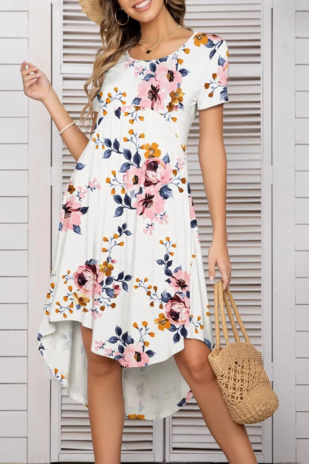 levaca Women's Maternity Empire Waist Loose Swing Pregnancy Casual Midi Dress