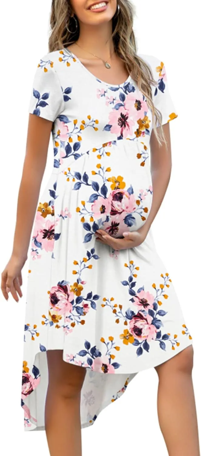 levaca Women's Maternity Empire Waist Loose Swing Pregnancy Casual Midi Dress