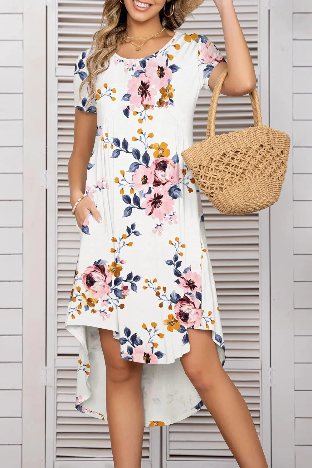 levaca Women's Maternity Empire Waist Loose Swing Pregnancy Casual Midi Dress
