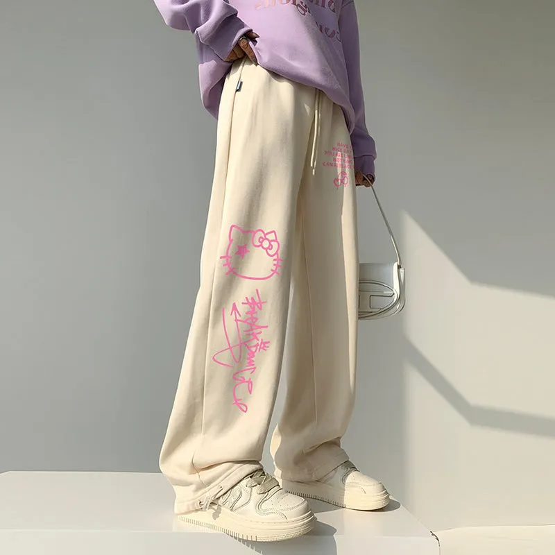 Sweet Pink Hello Kitty Print Wide Leg Pants